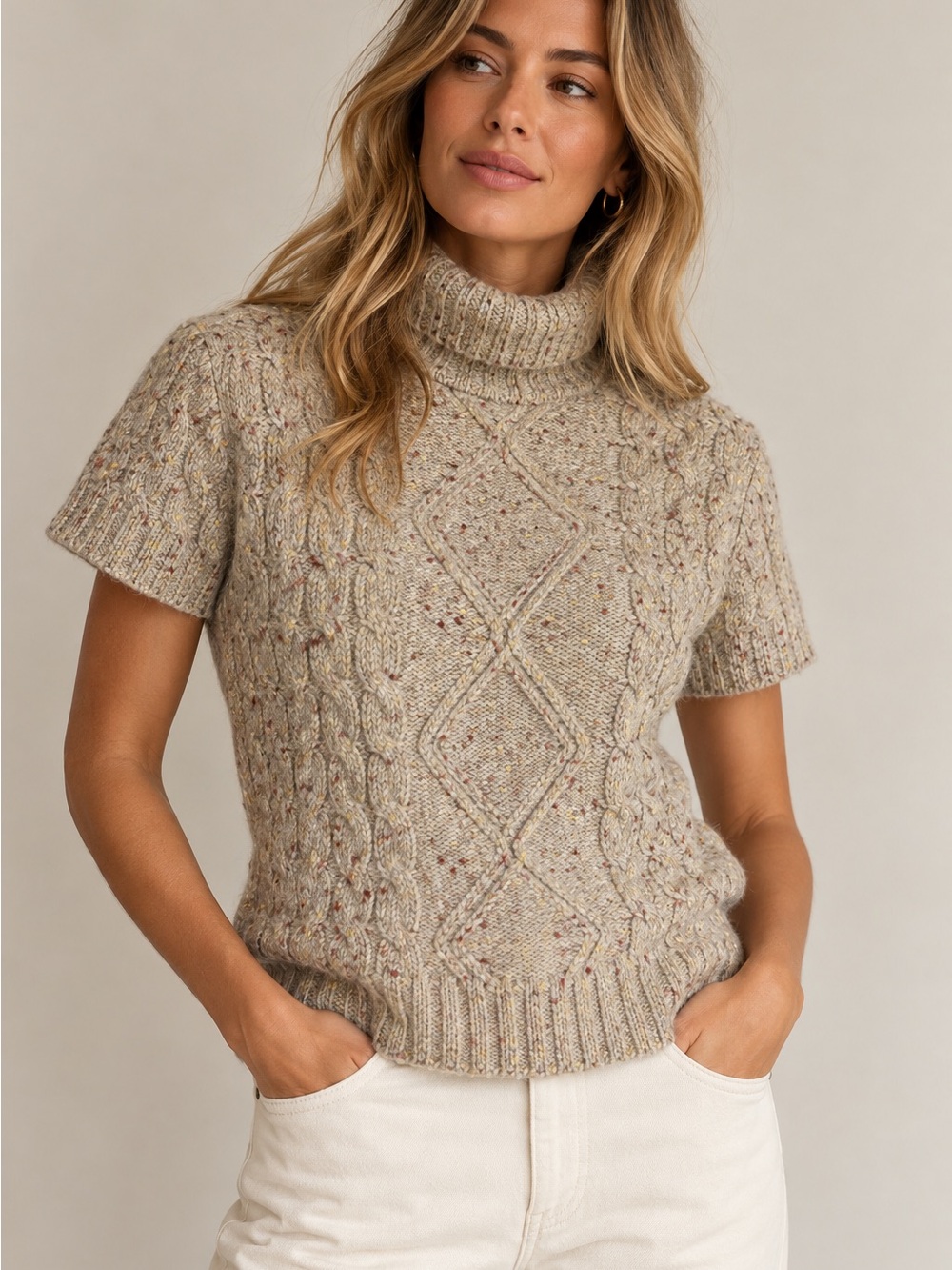 St. John Sport Wool Cashmere Cable Knit Turtleneck Sweater Top size S 🟫